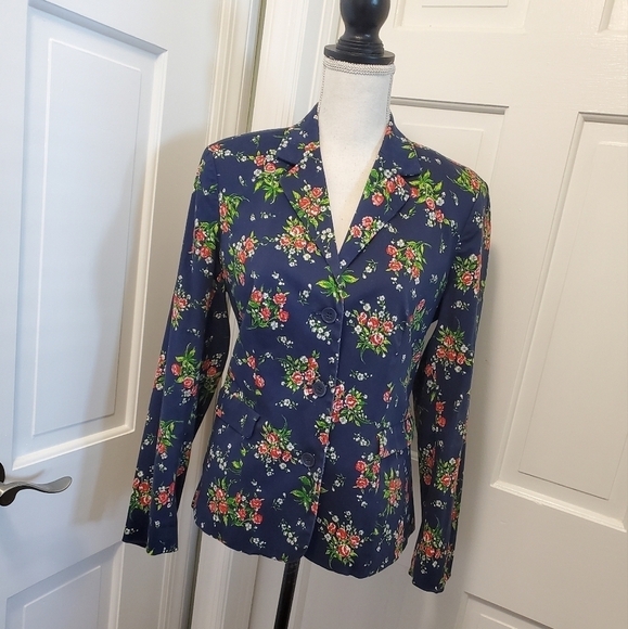 Orvis Navy Floral Print Blazer Size 10, Classic, Casual - Picture 1 of 9